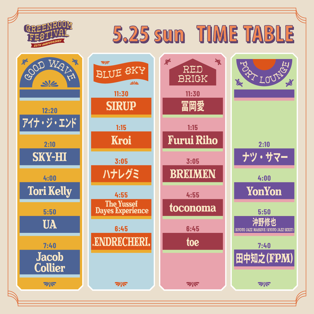 『GREENROOM FESTIVAL 20th Anniversary』5月25日（日）