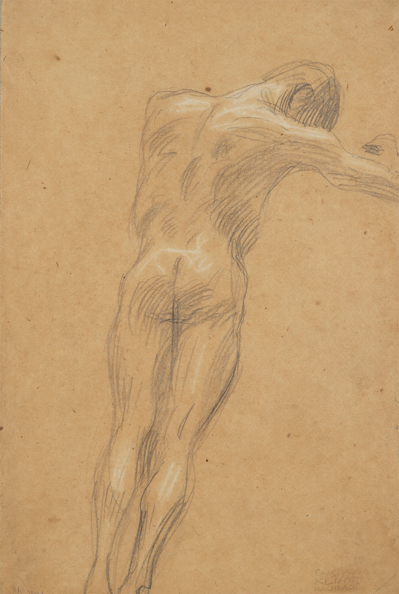 グスタフ・クリムト《右向きの浮遊する男性裸像》（ウィーン大学大広間天井画《哲学》のための習作）1897-99年　京都国立近代美術館