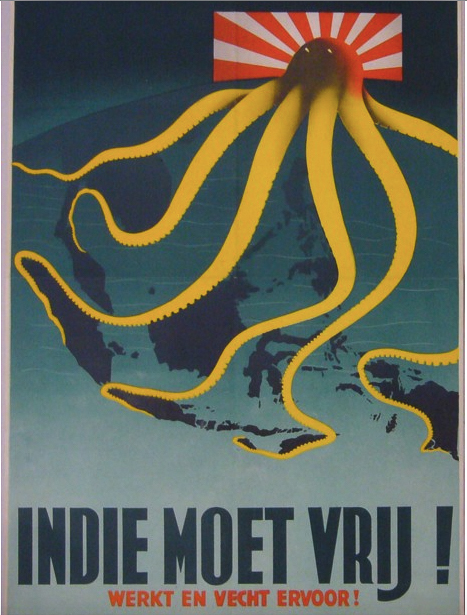 Keely, Patrick Cokayne『Indie Moet Vrij! Werkt en Vecht Ervoor! (The Indies Must Be Free! Work and Fight For It!)』1944  (C) P.J. Mode Collection of Persuasive Cartography at Cornell University