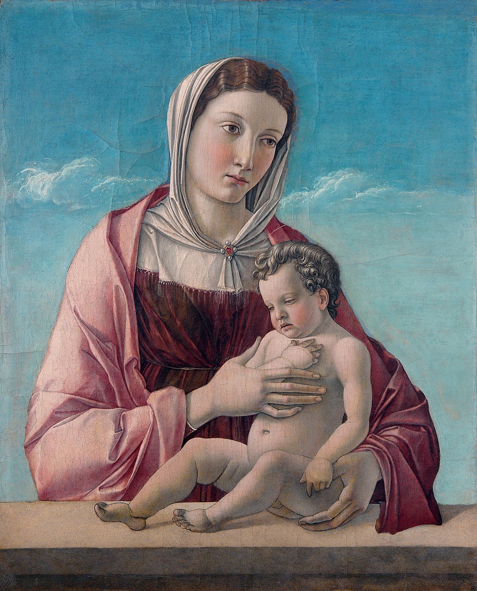 ジョヴァンニ・ベッリーニ 《聖母子（フリッツォーニの聖母）》1470 年頃、テンペラ、板（カンヴァスに移し替え）、52.5×43.2cm、ヴェネツィア、コッレール美術館 ⓒ2016. Photo Archive -Fondazione Musei Civici di Venezia