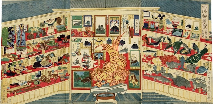 《古今珎物集覧》一曜斎国輝筆　東京国立博物館蔵　明治5年（1872）　 東博の歴史の始まりである、1872年の湯島聖堂博覧会を描いた錦絵だ