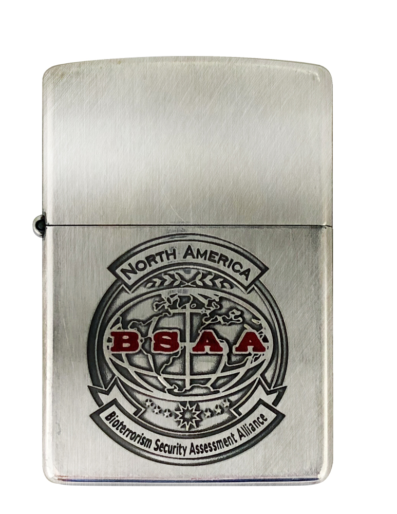バイオハザード Zippo(BSAA)　クリス・レッドフィールドも所属していた対バイオテロ部隊「BSAA」北米支部ロゴを施したデザイン。裏面にはBSAAの本部・支部が置かれている地域を刻印。