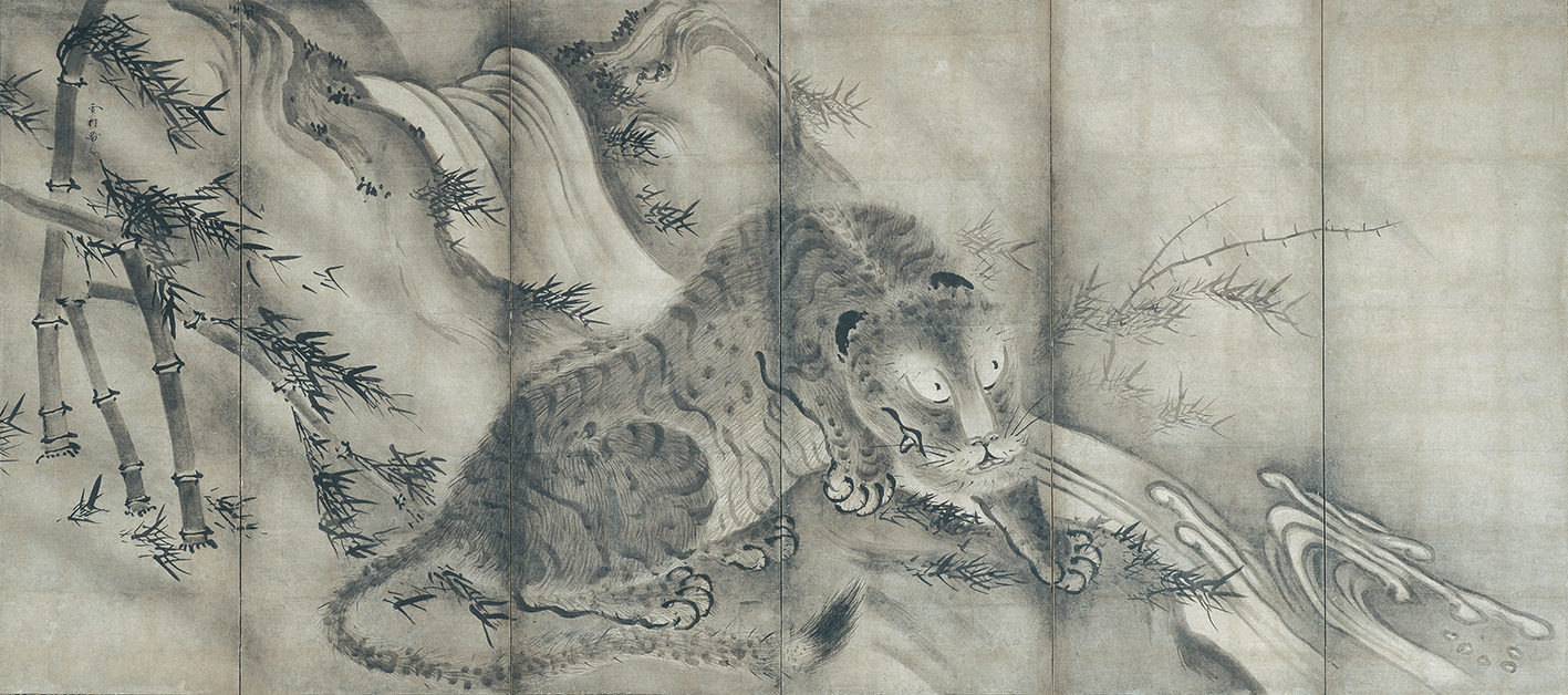 雪村筆 《龍虎図屏風》（左） 6曲1双 各155.6×350.4cm 東京・根津美術館蔵 【展示期間：4月25日～5月21日】