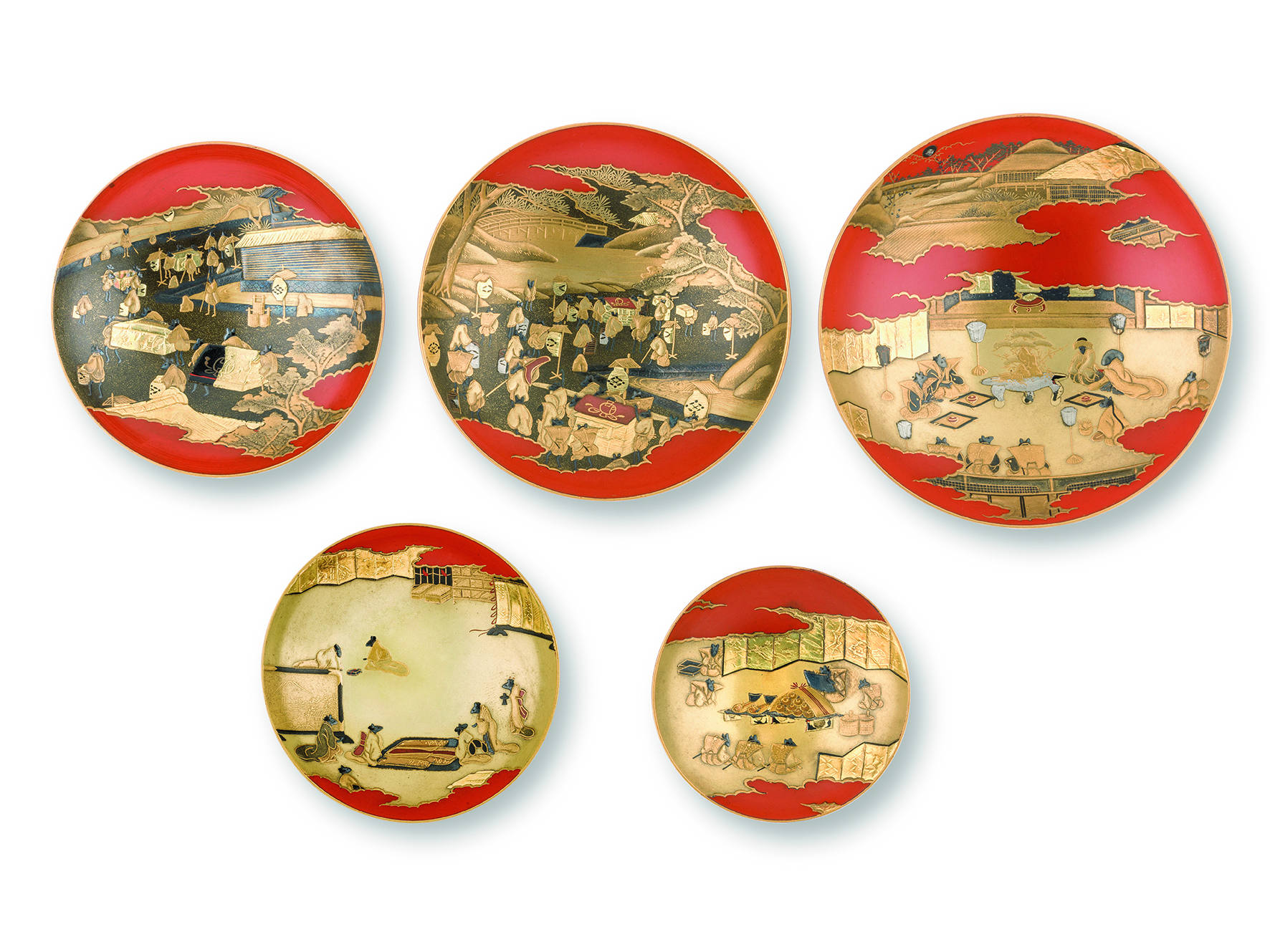朱漆塗鼠嫁入蒔絵組盃（浮船／作）　江戸時代 19世紀　ベニス東洋美術館蔵