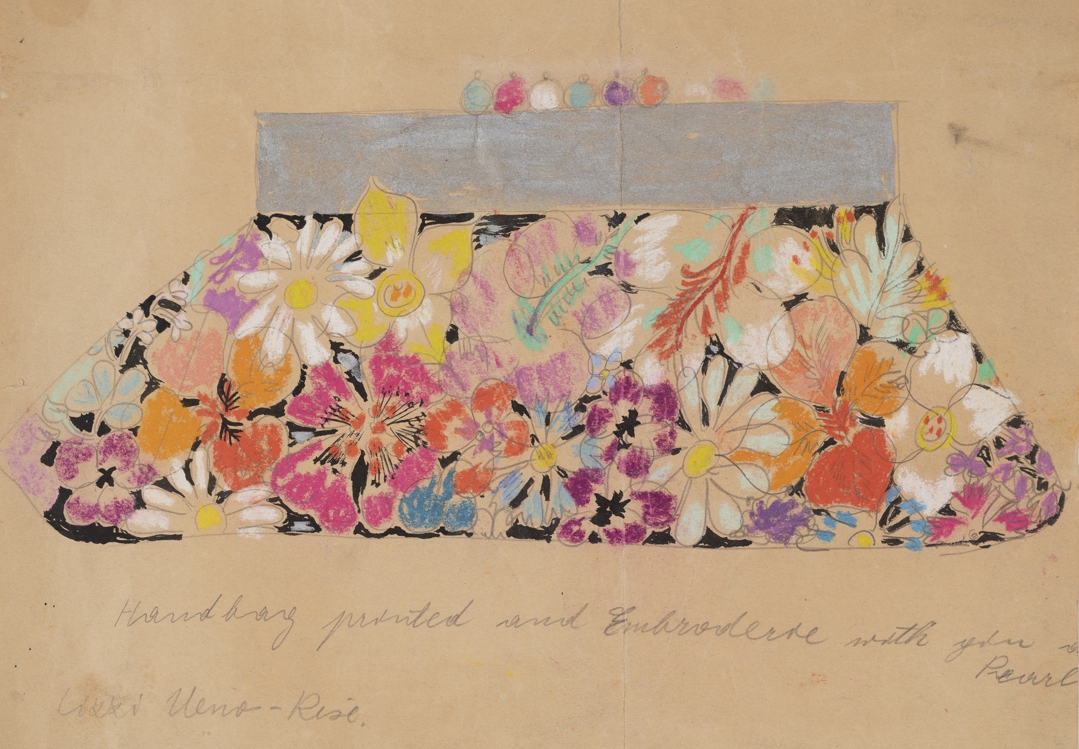 上野リチ・リックス 「プリント地刺繍ハンドバッグ・デザイン」　1935-44年、京都国立近代美術館蔵
