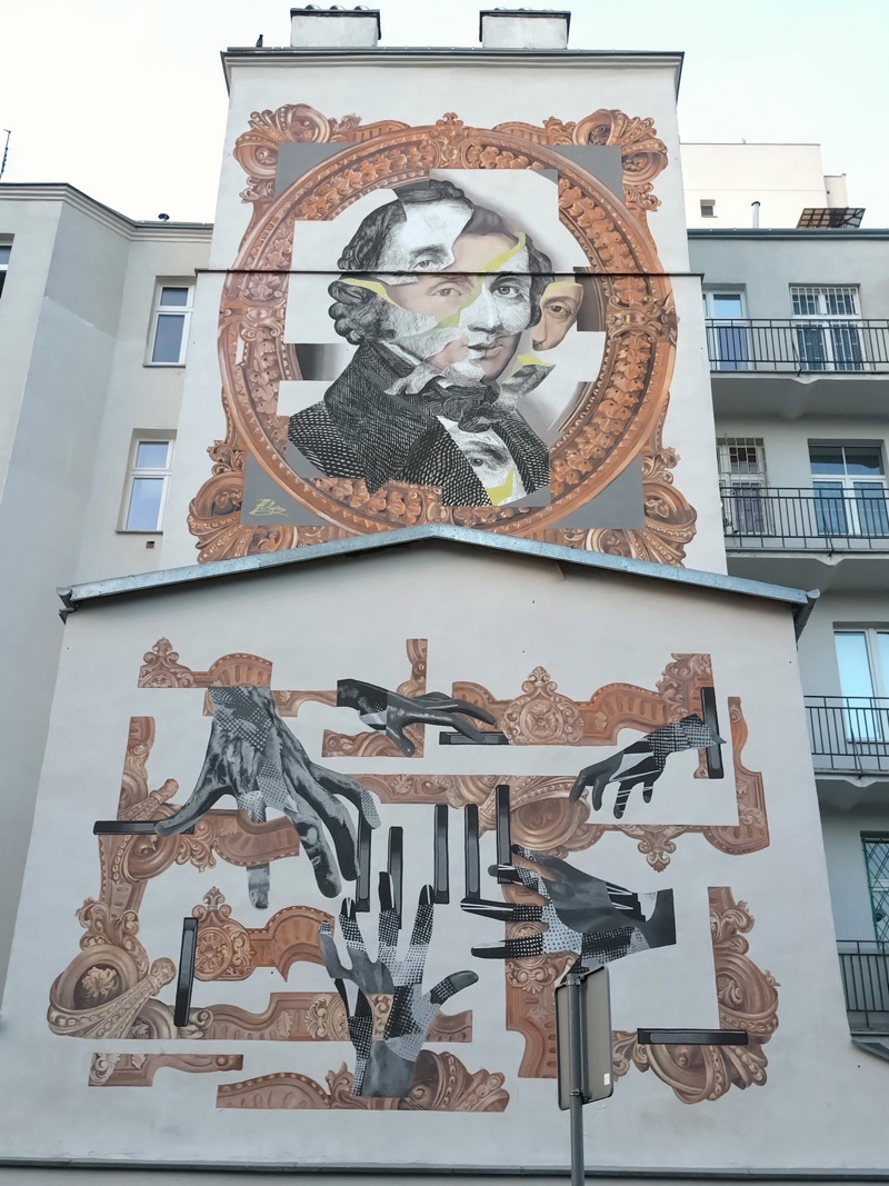 コンクール主催者であるショパン研究所の壁に書かれた絵（撮影＝朝岡久美子）