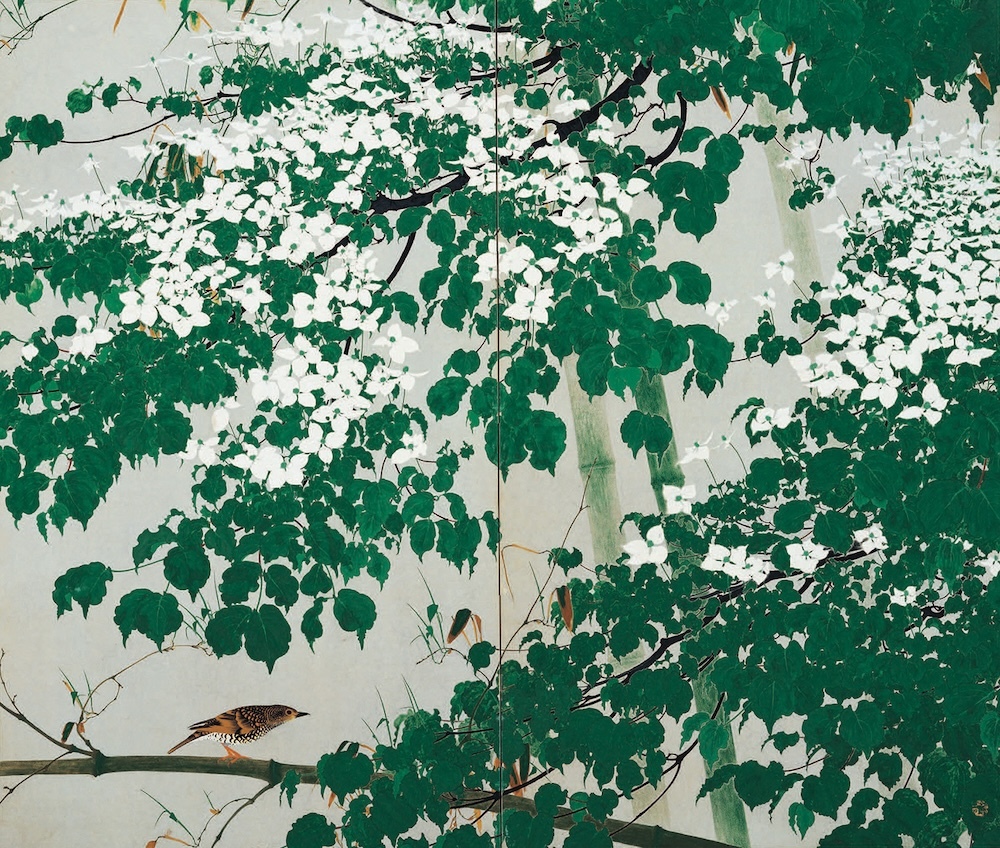 《白い花》昭和22年（1947）9月 紙本着色 2曲1隻 田中一村記念美術館蔵 (C)2024 Hiroshi Niiyama