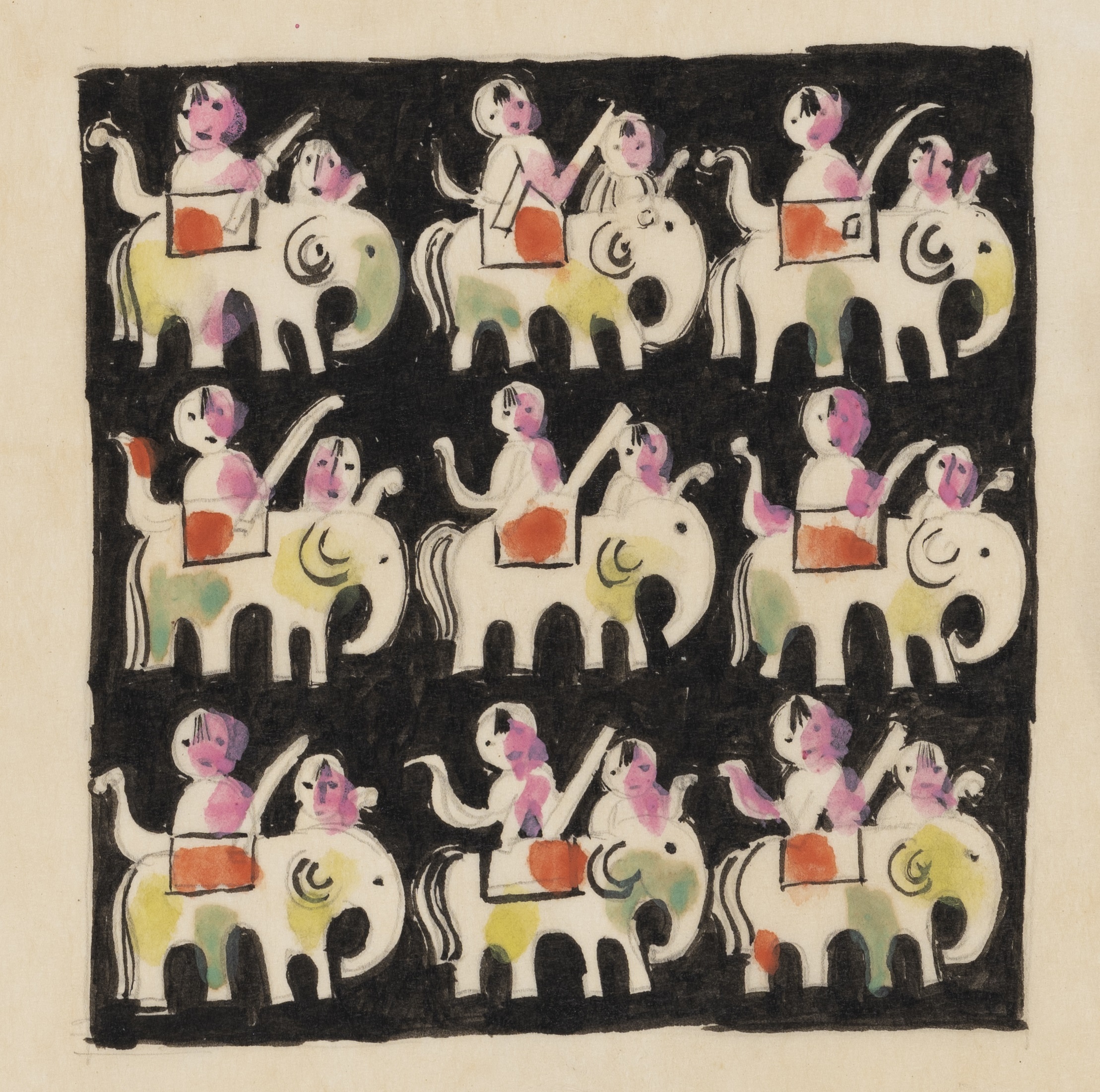 上野リチ・リックス 「プリント服地デザイン［象と子ども］」　1943年、京都国立近代美術館蔵