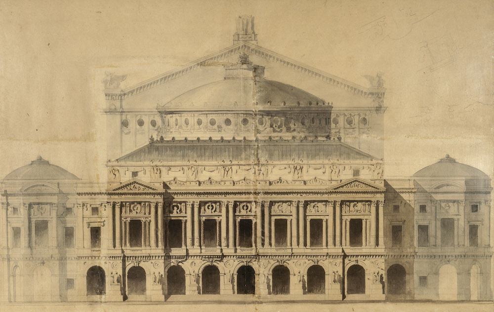 シャルル・ガルニエ《パリ・オペラ座（ガルニエ宮）ファサード立面図、 1861 年 8 月》1861 年、 フランス国立図書館 