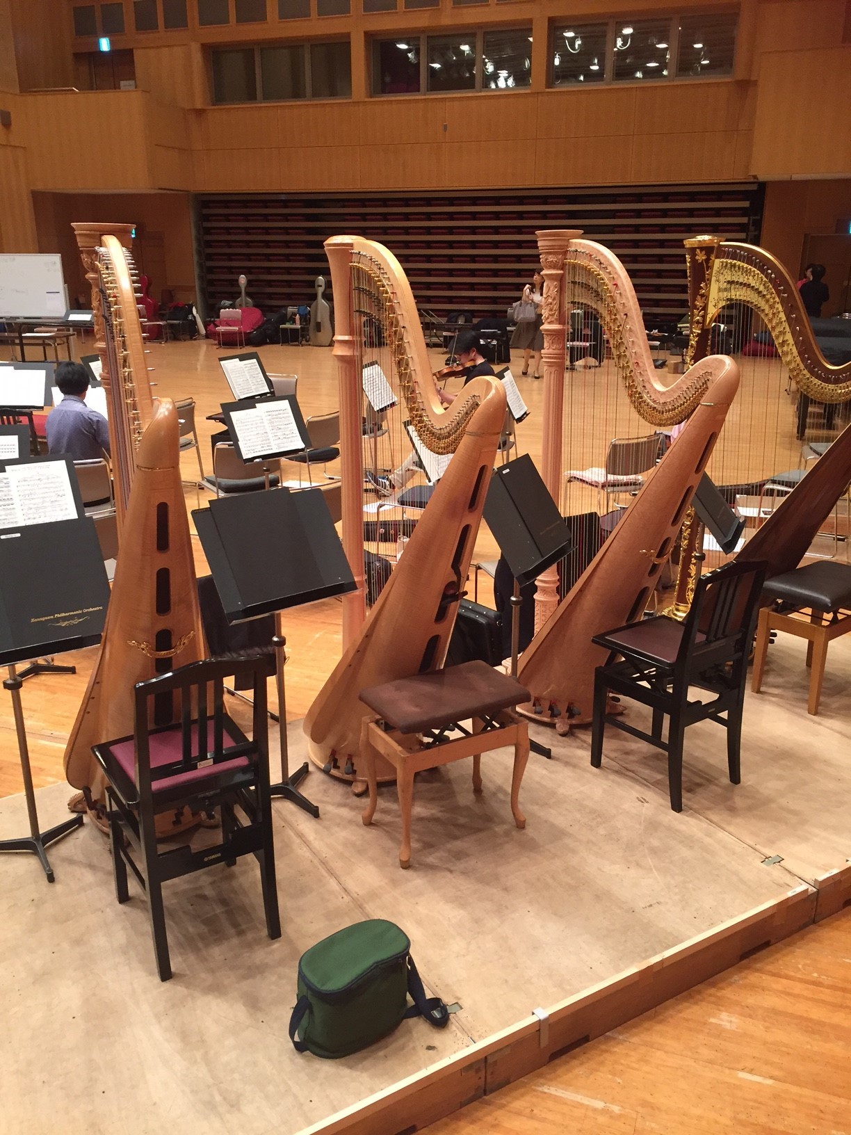 四台のハープが並ぶ様は壮観だ（リハーサルの光景より） 提供：神奈川フィルハーモニー管弦楽団