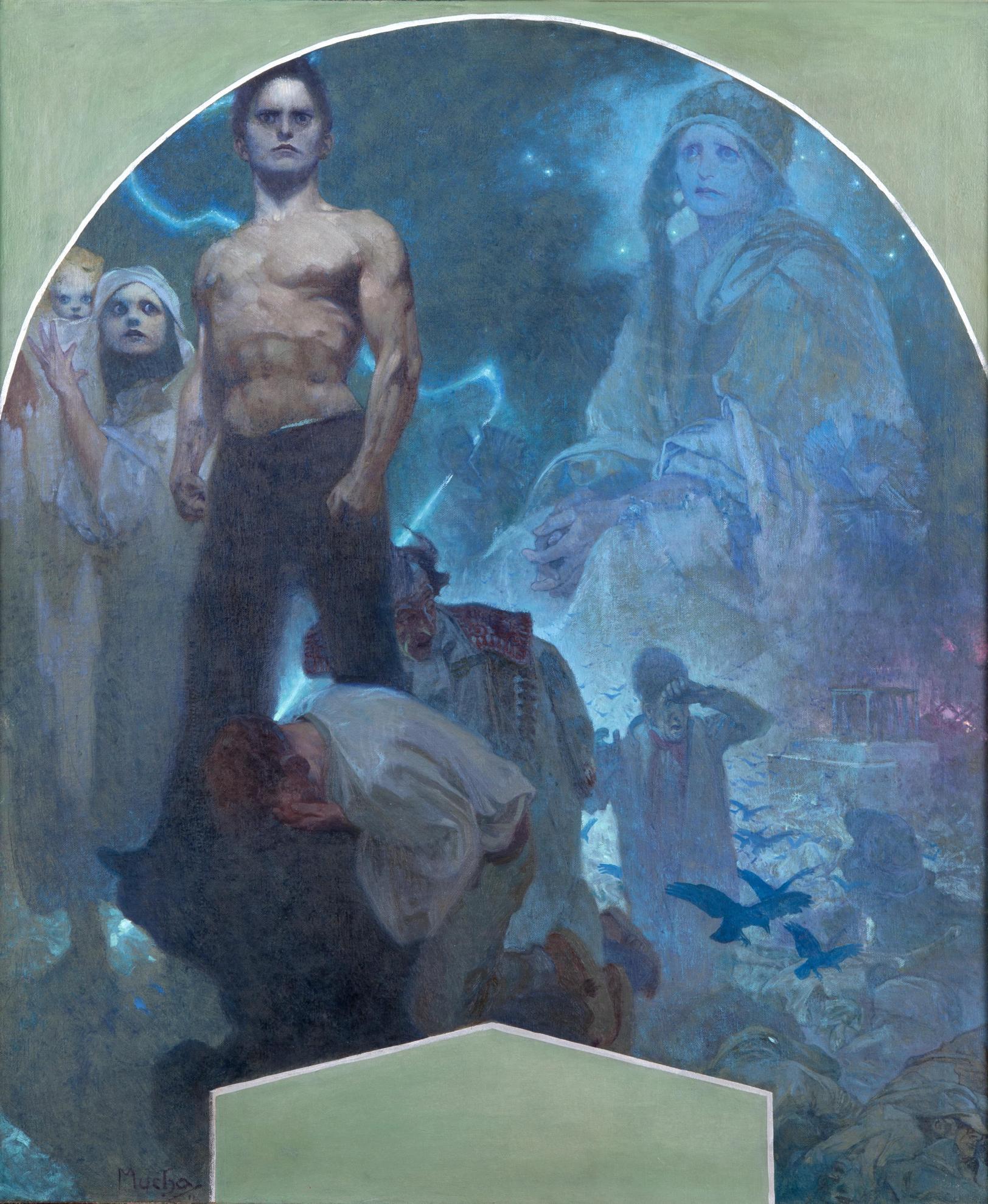 《自力Ⅱ　犠牲と勇気》プラハ市民会館壁画（下絵）　1911年　プラハ市立美術館　©Prague City Gallery