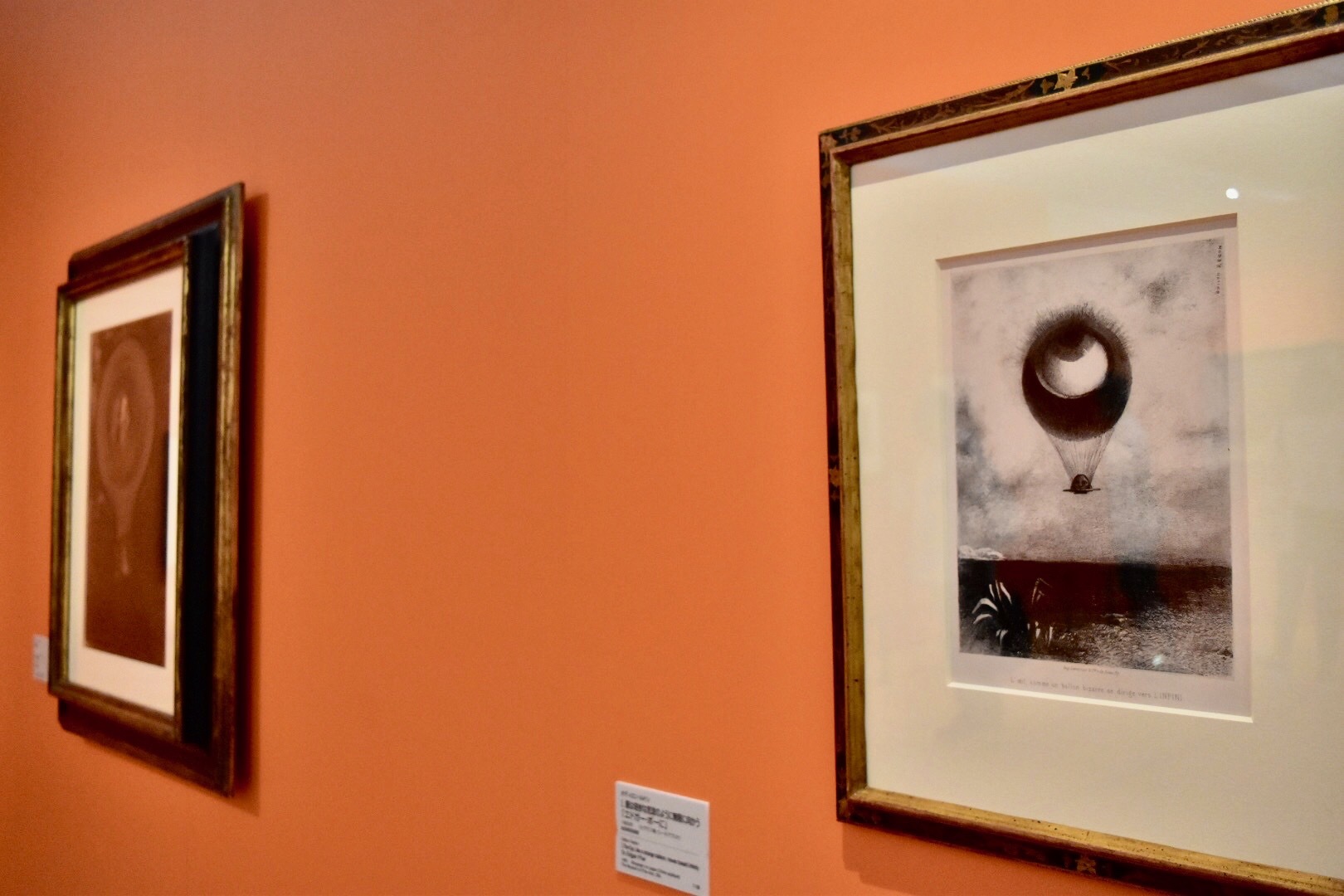 右：オディロン・ルドン　『エドガー・ポーに』より《Ⅰ.眼は奇妙な気球のように無限に向かう》1882年　岐阜県美術館