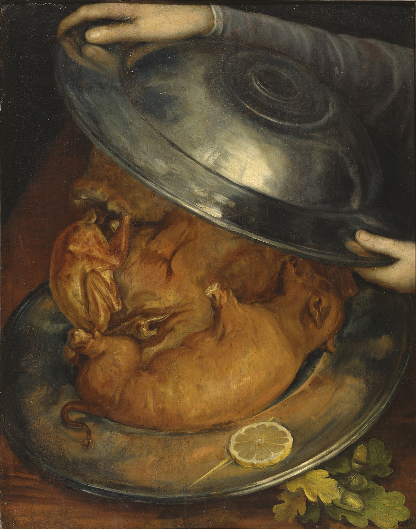 ジュゼッペ・アルチンボルド《コック/肉》　1570年頃　油彩/板　ストックホルム国立美術館蔵