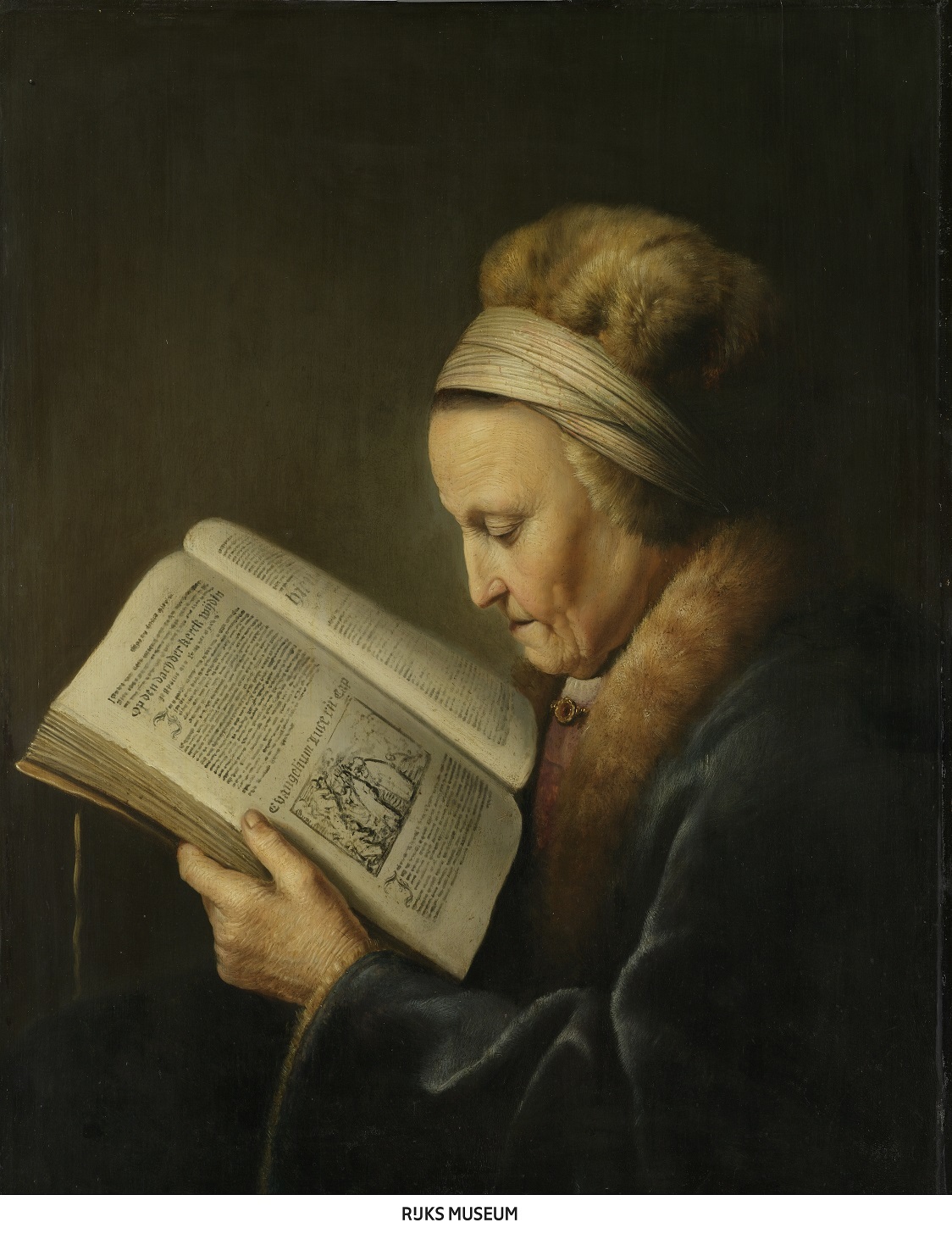 ヘラルト・ダウ 《本を読む老女》    1631-1632年頃 油彩・板 71.2×55.2cm    アムステルダム国立美術館  