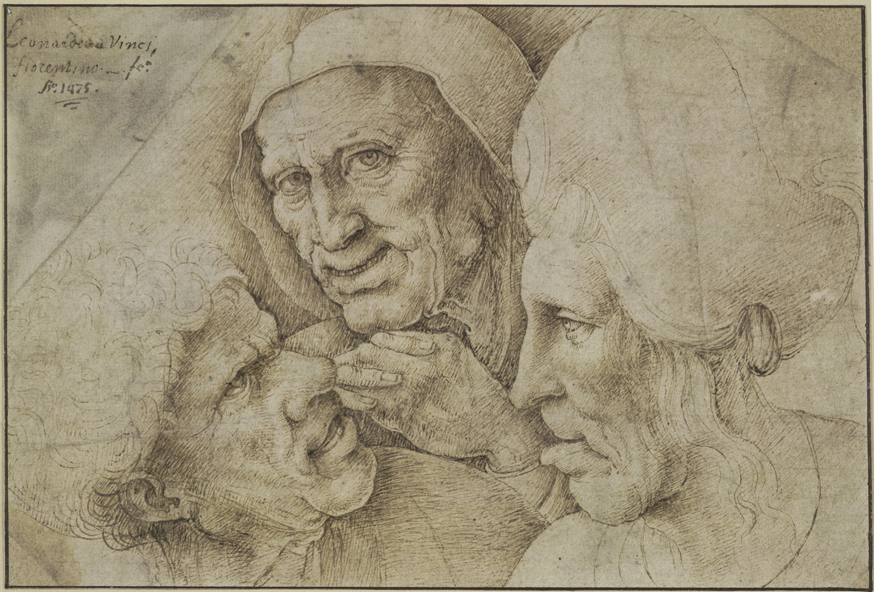 レオナルド・ダ・ヴィンチに基づく《男女の頭部のカリカチュア》　ペン、褐色インク/紙　大英博物館蔵