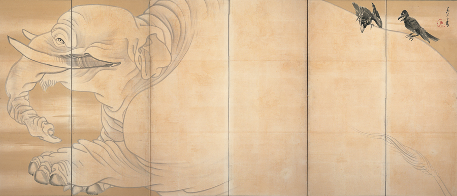 長沢芦雪《白象黒牛図屏風》（右隻）18世紀　米国・エツコ＆ジョープライスコレクション