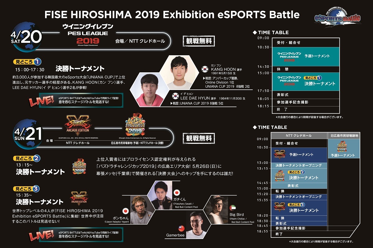 『FISE HIROSHIMA 2019 Exhibition eSPORTS Battle』のスケジュール
