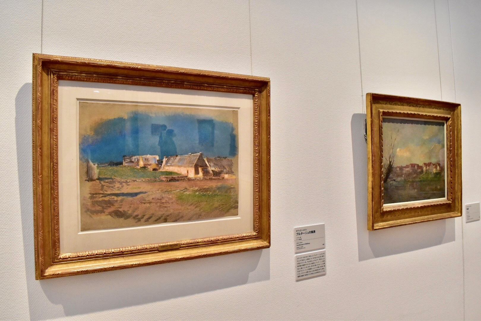 左：オディロン・ルドン　《ブルターニュの風景》　ポーラ美術館　右：オディロン・ルドン　《風景》　岐阜県美術館