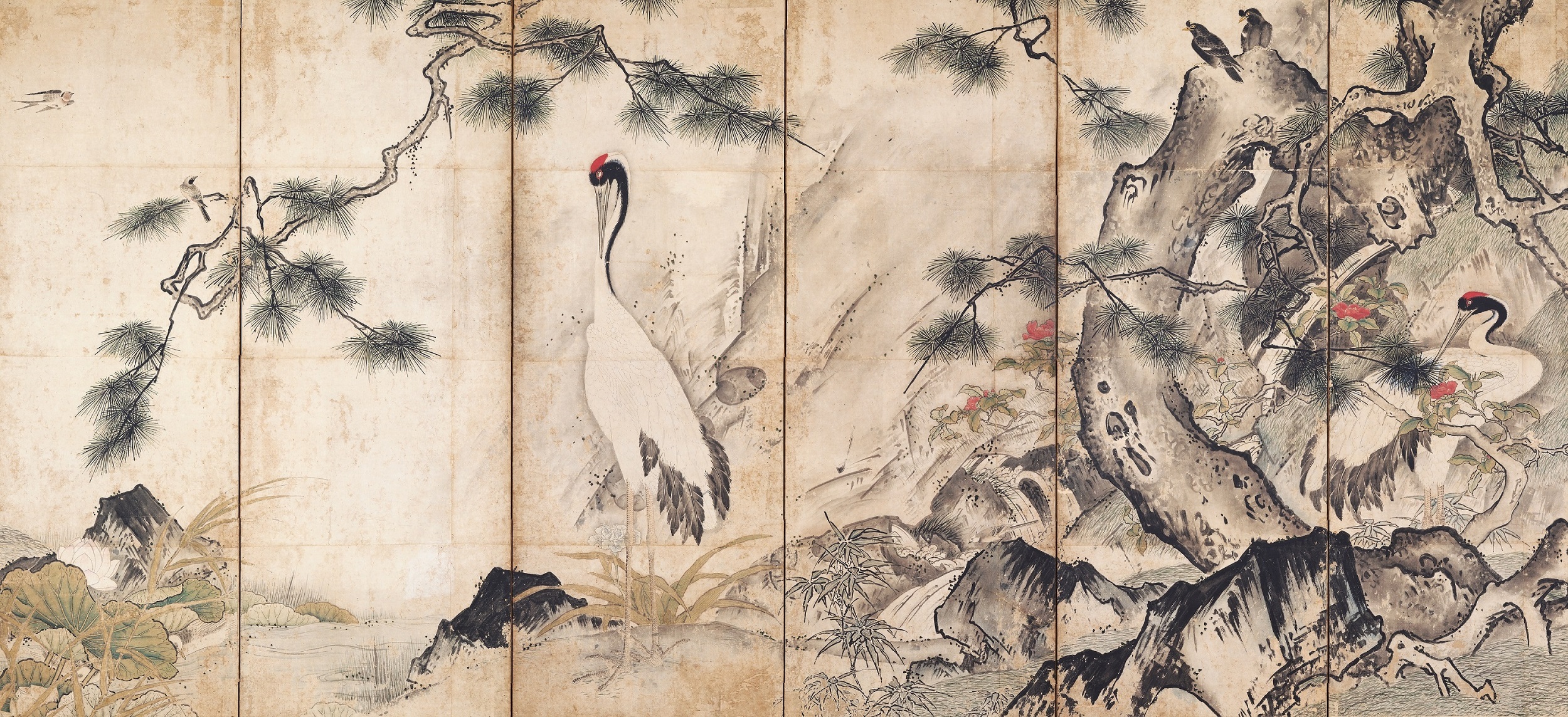 重要文化財　四季花鳥図屏風　雪舟筆　京都国立博物館蔵　室町時代（15世紀）　通期展示