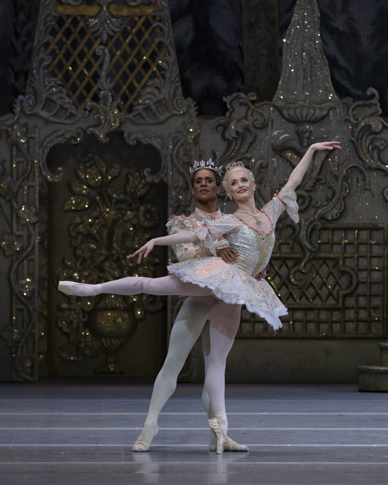Anna Rose O’Sullivan and Marcelino Sambé of The Royal Ballet in The Nutcracker  © 2023 ROH. Photographed by Andrej Uspenski