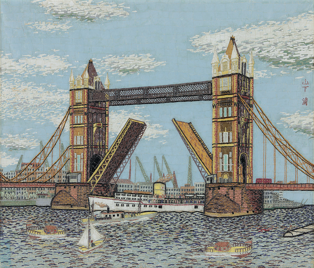 《ロンドンのタワーブリッジ》 1965（昭和40）年 貼絵 44×52cm 山下清作品管理事務所蔵
