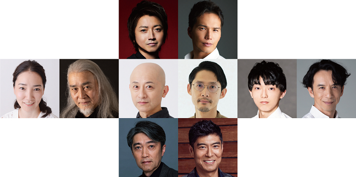 （上段左より）藤原竜也、市原隼人（中段左より）尾上紫、廣田高志、植本純米、古河耕史、斉藤莉生、今井朋彦（下段左より）池田成志、高嶋政宏