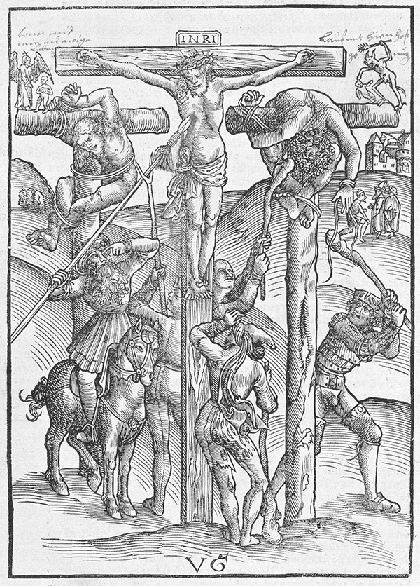 ウルス・グラーフ《百卒長のいるキリスト磔刑》1506年頃　木版　21.8×15.5cm　横浜美術館蔵