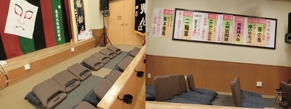 左・前方のたまり席。右・桟敷席。どちらも他の大衆演劇場と比較しても広々としている。
