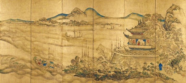 国宝　楼閣山水図屏風（右隻）　東京国立博物館