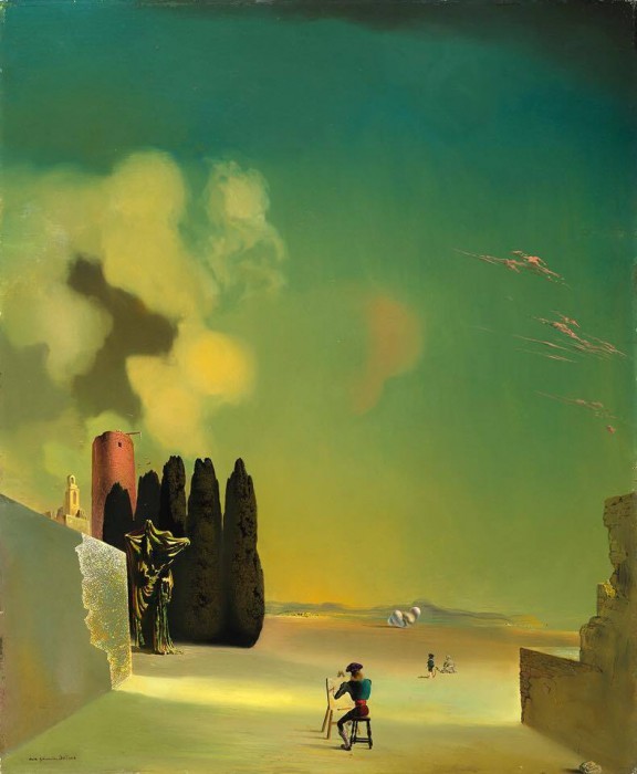 サルバドール・ダリ《謎めいた要素のある風景》　1934年、72.8×59.5cm、板に油彩、ガラ＝サルバドール・ダリ財団蔵