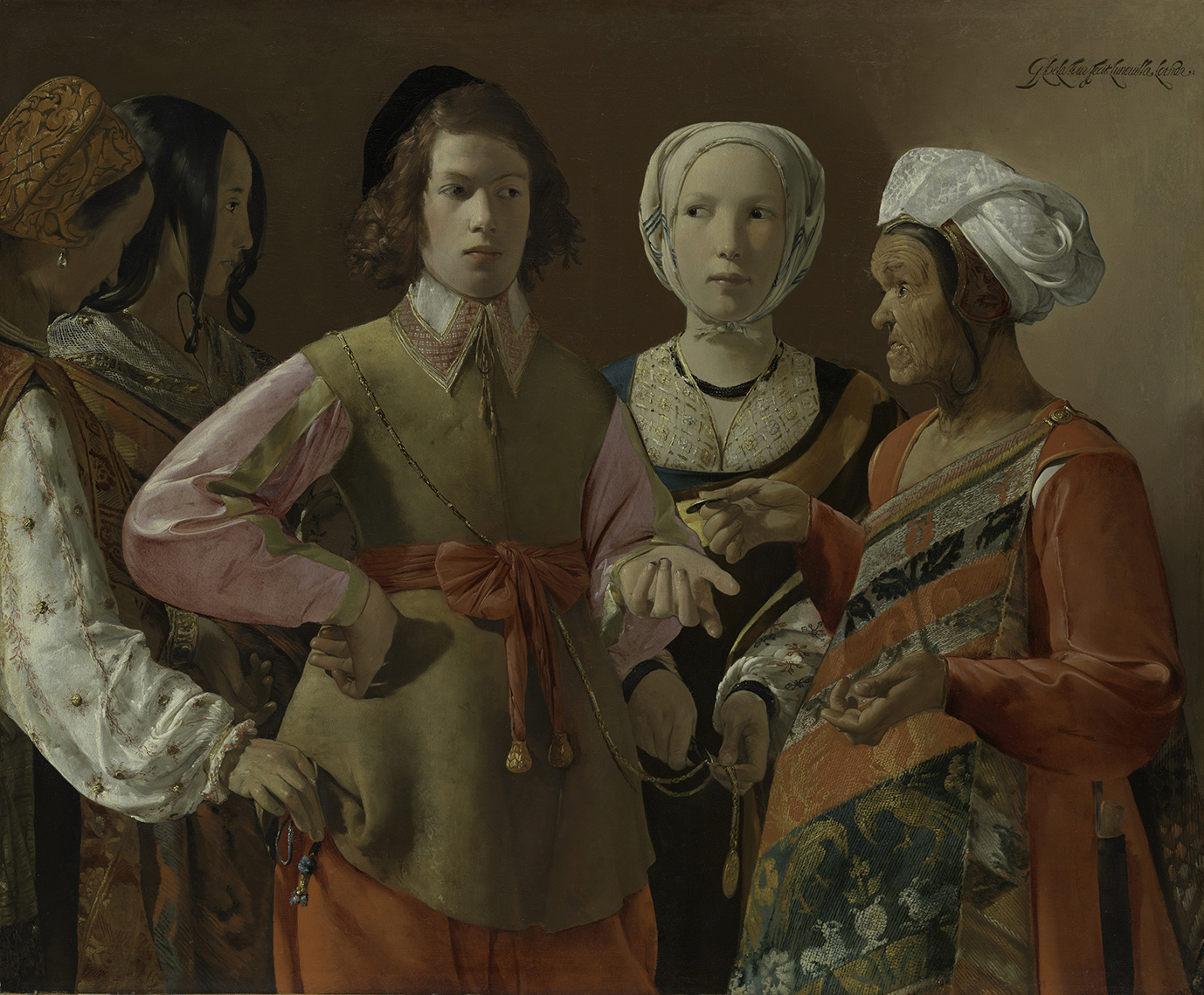 ジョルジュ・ド・ラ・トゥール《女占い師》おそらく1630年代 油彩、カンヴァス 101.9x123.5cm メトロポリタン美術館　