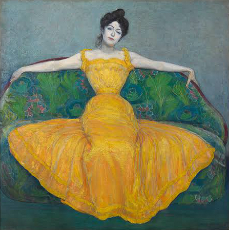 マクシミリアン・クルツヴァイル 《黄色いドレスの女性（画家の妻）》 1899年　油彩／合板　ウィーン・ミュージアム蔵　(C)Wien Museum / Foto Peter Kainz
