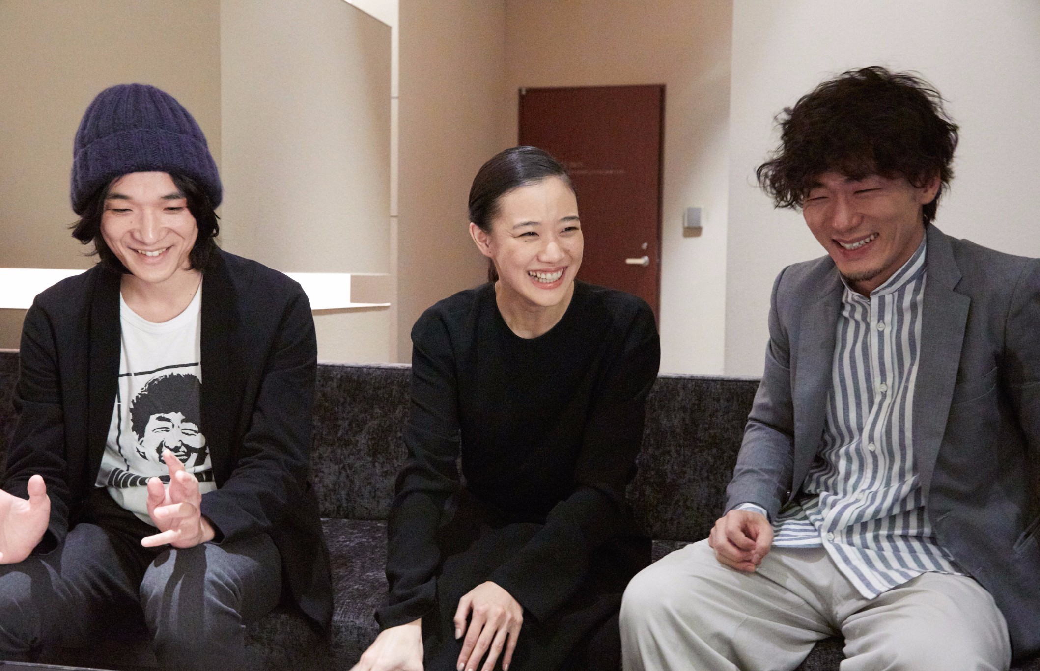 左から、石崎ひゅーい、蒼井優、松居大悟監督 撮影＝岩間辰徳