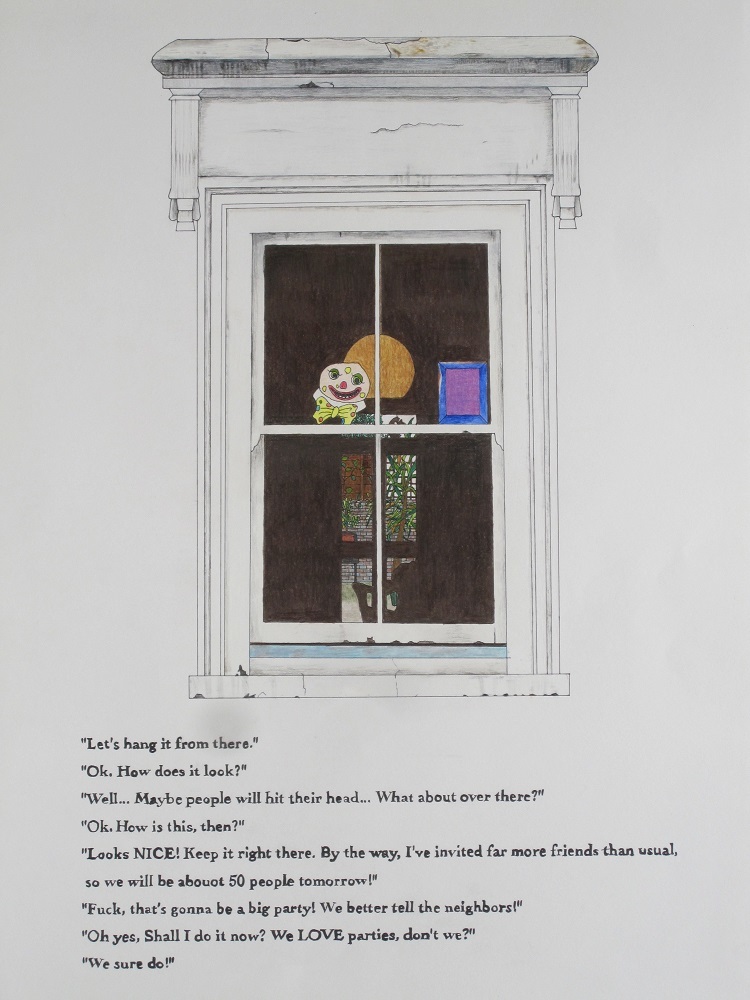 山本麻紀子《窓（ロンドン・カムデンタウン）》2010年　ドローイング　作家蔵　ドローイングと写真で一組