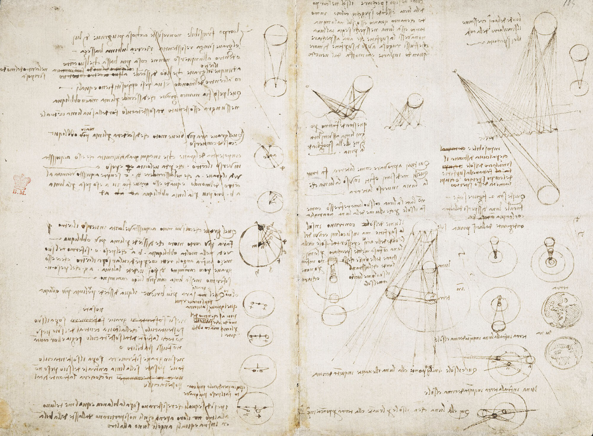 レオナルド・ダ・ヴィンチ 「天体にまつわるメモとスケッチ」 1506-1508年頃 大英図書館蔵　 (C)British Library Board