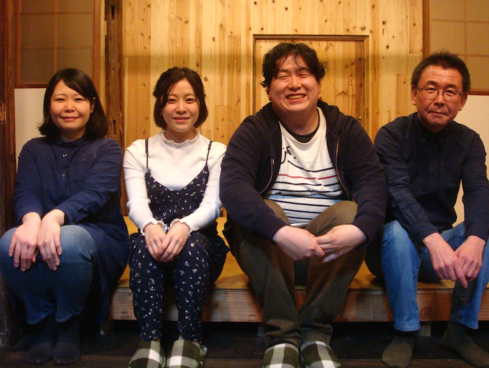  左から・作者の長谷川彩、『下校の時間』出演者の早川綾子、おにぎりばくばく丸、演出の加藤智宏