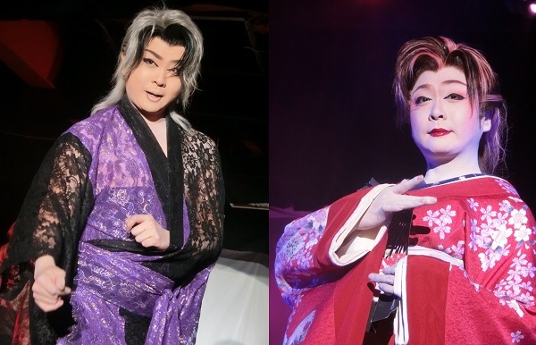 都京弥座長　左・立ち役(男役)(2015/10/11)　右・女形(2015/9/21)　筆者撮影　