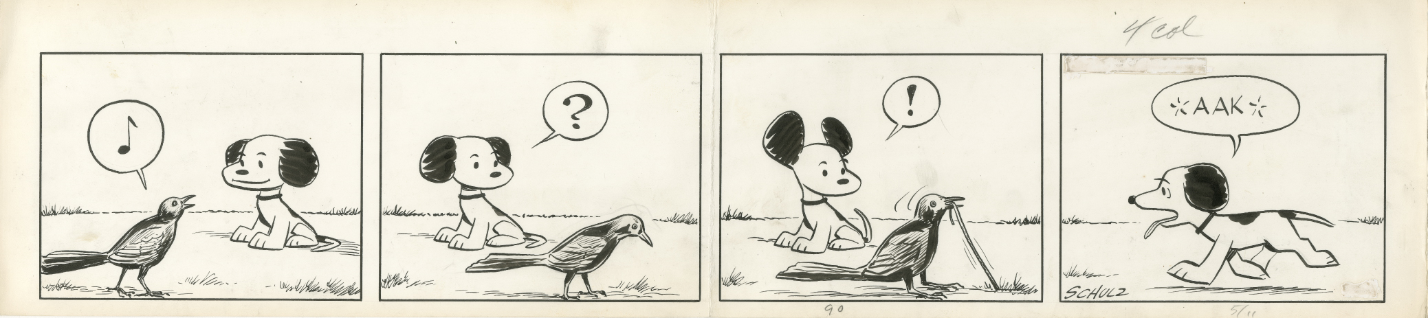 一羽の鳥、あらわる（『ピーナッツ』原画　1953年5月11日）