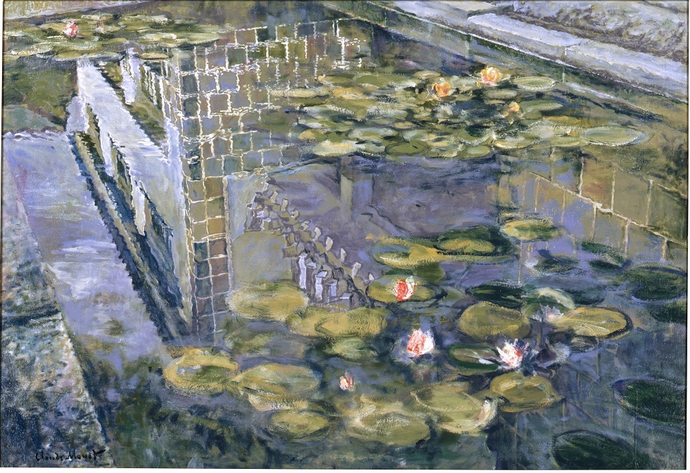 福田美蘭《モネの睡蓮》（部分）2002年 アクリル、キャンヴァス（パネル貼）、額（既製品） 86.3x116.5x8.3㎝ 大原美術館