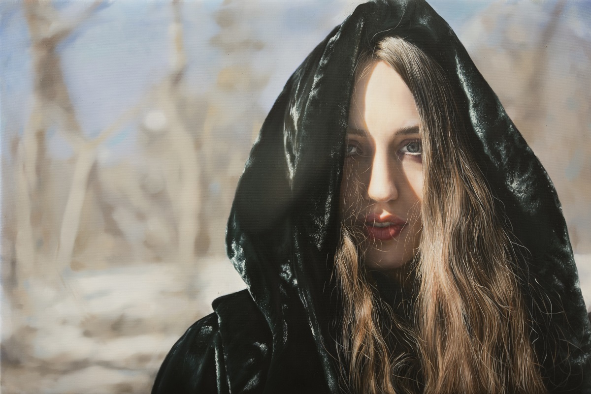 "Untitled; Lizzie in the Snow" oil on canvas, 50.8 x 76.2 cm ©Yigal Ozeri, Courtesy of the artist