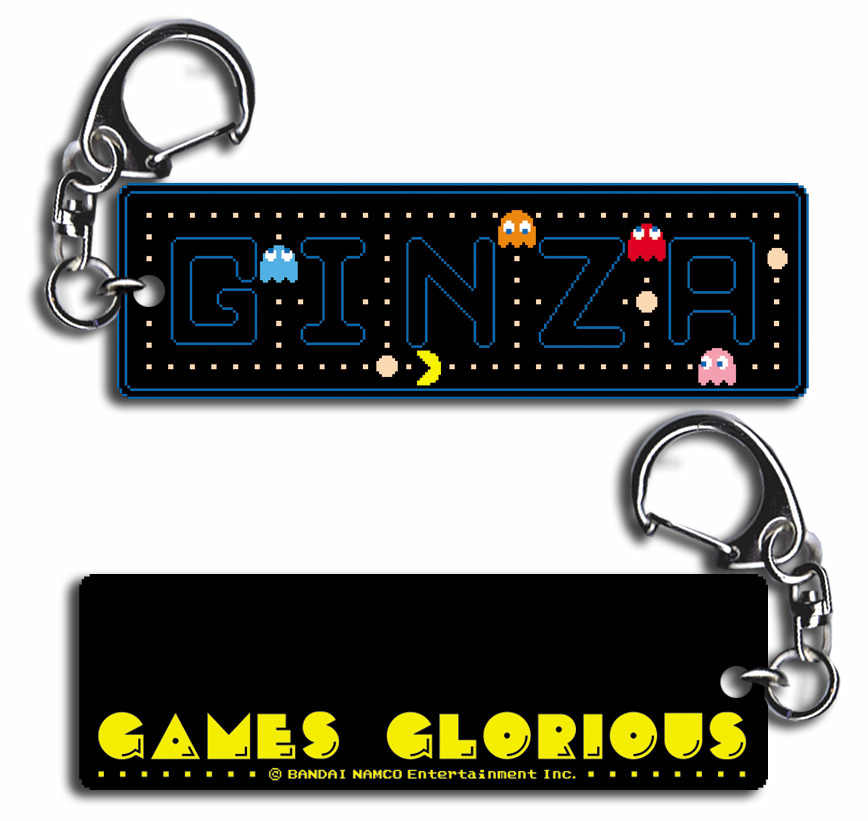 GINZA STYLE 限定 パックマン アクリルキーホルダー：GINZA PAC-MAN STYLE の限定 商品 (￥810(税込) /   7cm x 3cm ) PAC-MAN(C) (C)BANDAI NAMCO Entertainment Inc. (C) GAMES GLORIOUS Inc.