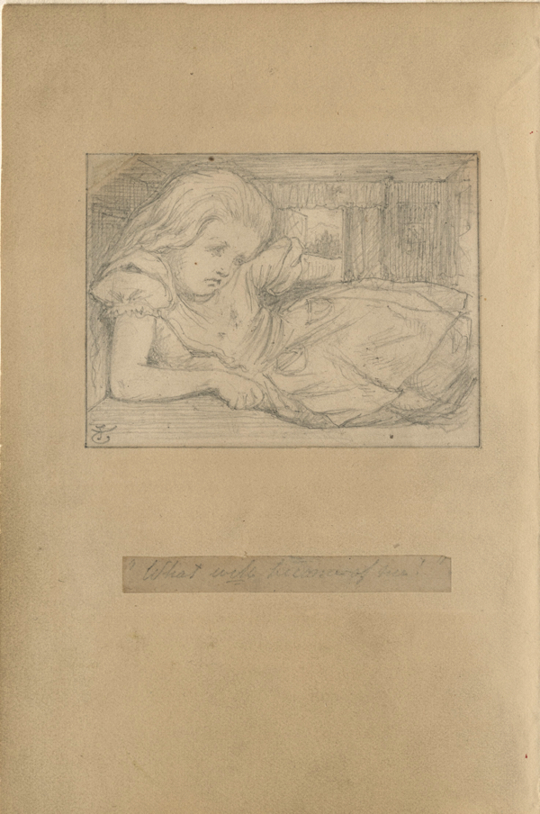 ジョン・テニエル 「『不思議の国のアリス』挿 絵のための下絵 《いったい、わたしはこれからどう なってしまうの》」