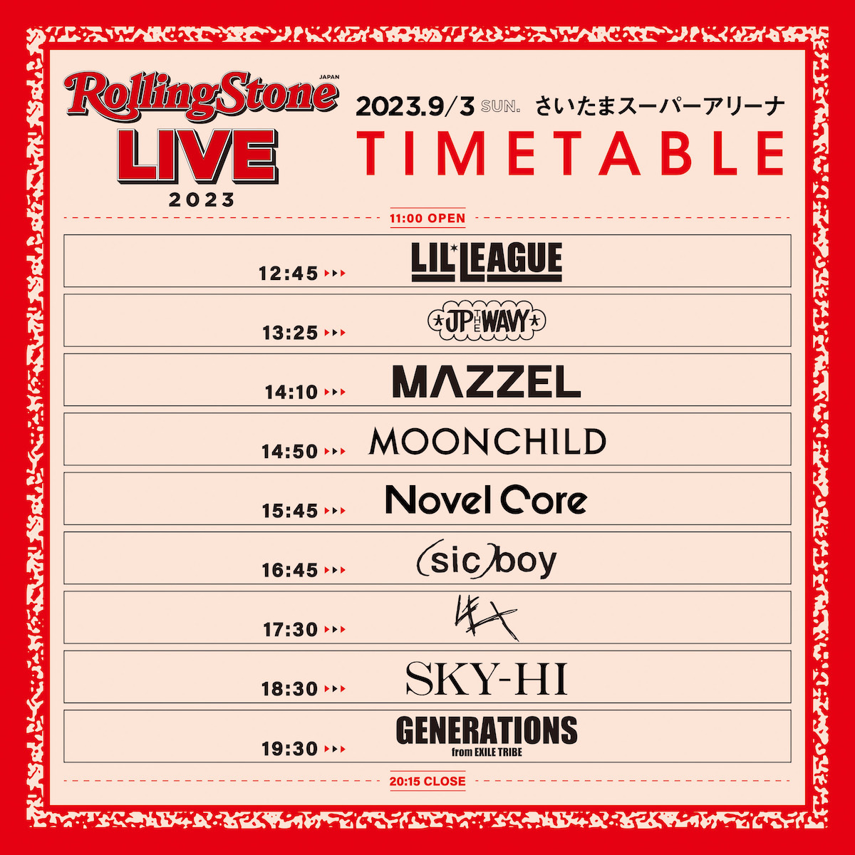 『Rolling Stone Japan LIVE 2023』タイムテーブル