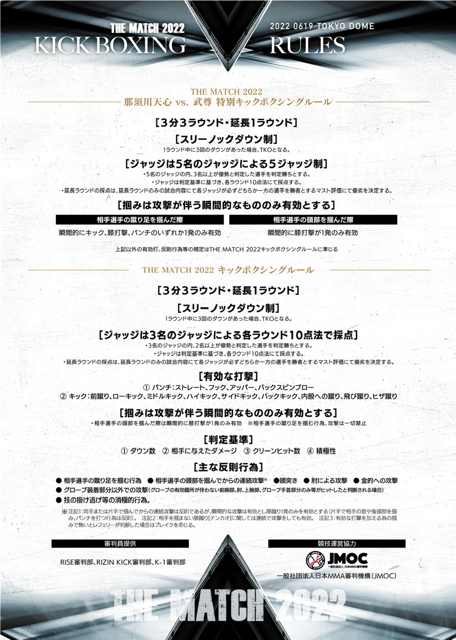 那須川天心vs.武尊戦の特別ルールと、「THE MATCH 2022 キックボクシングルール」が発表された