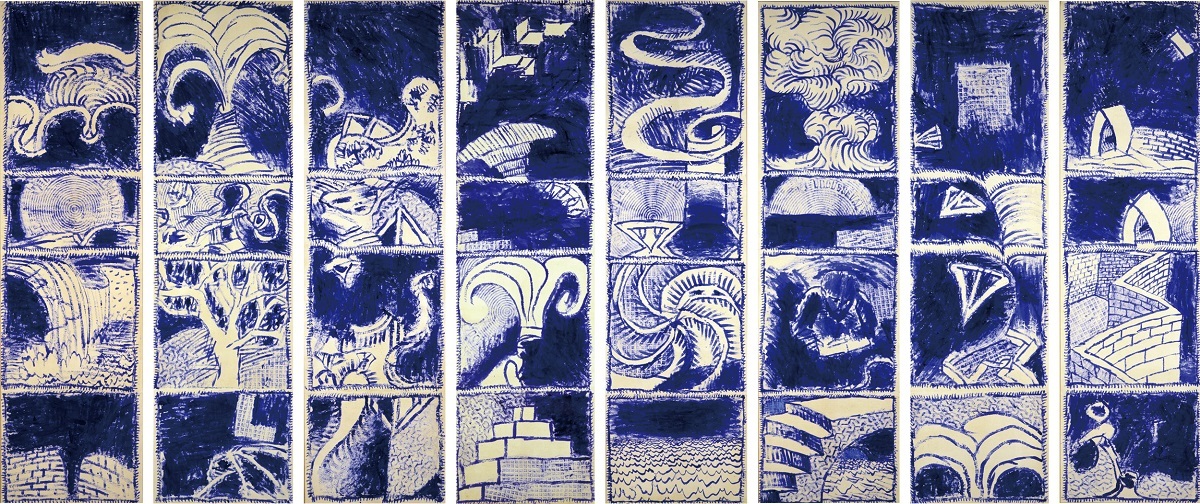 《ボキャブラリー　Ⅰ-Ⅷ》　1986年　アクリル絵具、キャンバスで裏打ちした紙　作家蔵 (C)Pierre Alechinsky, 2016