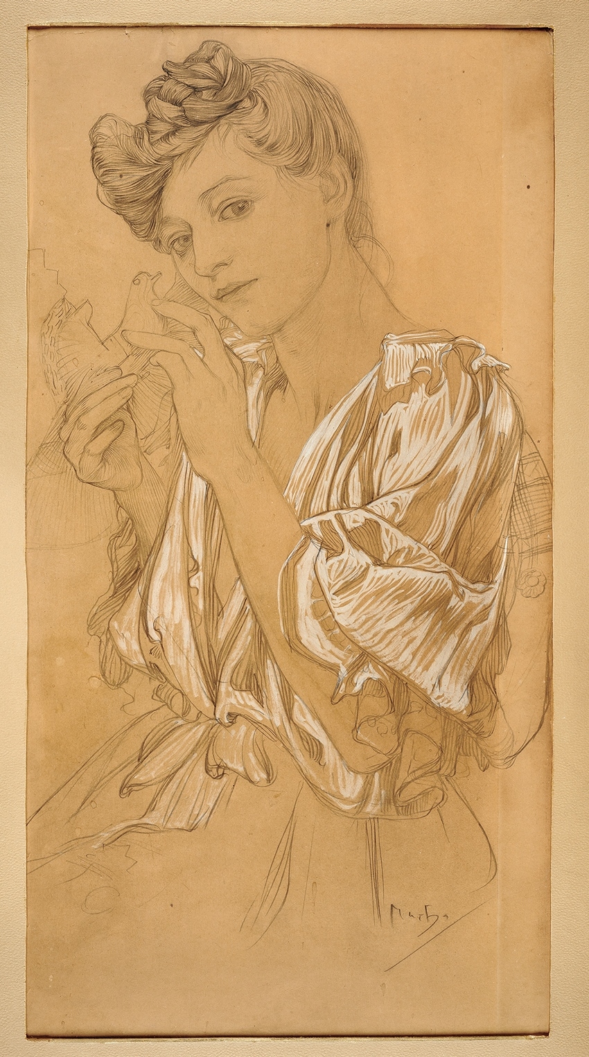 素描《少女と鳩》1899年　鉛筆、 白色ハイライト