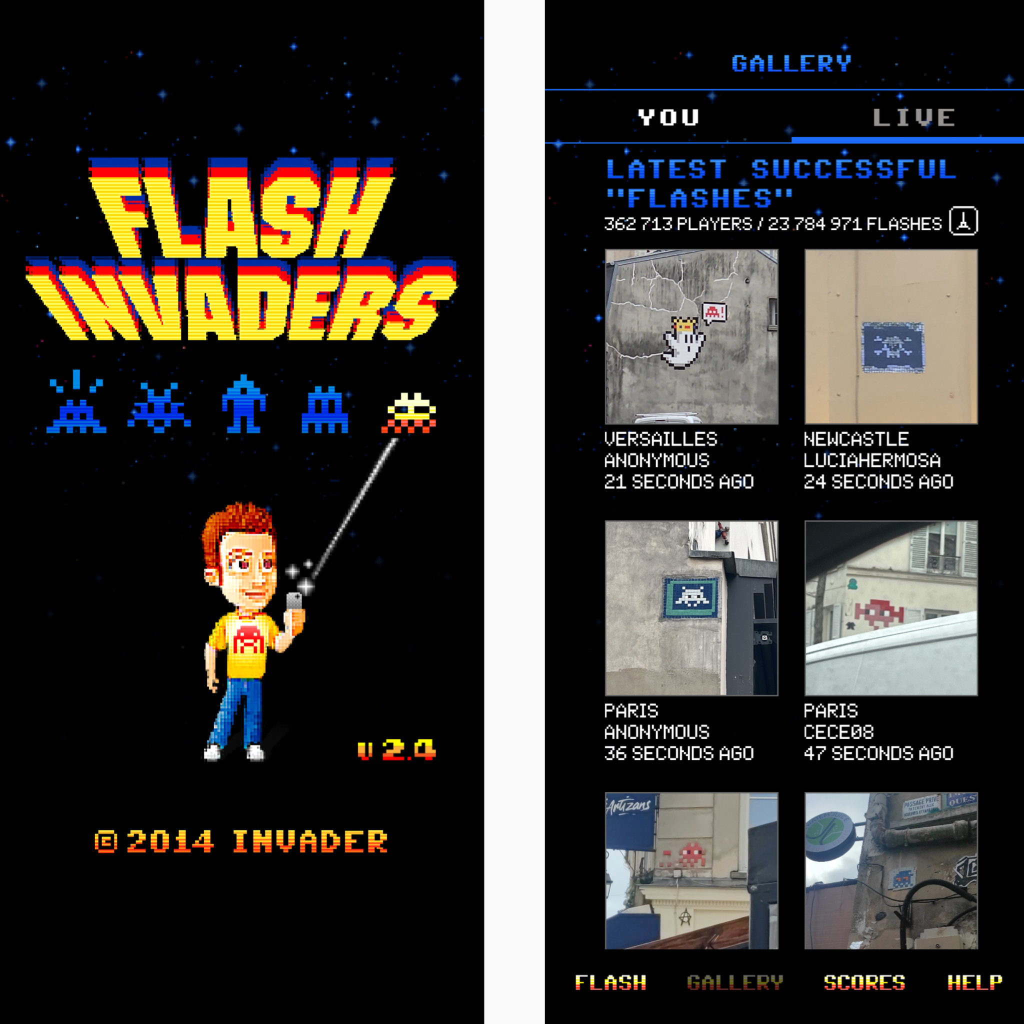 アプリ「Flash Invaders」（iPhoneスクリーンショット）