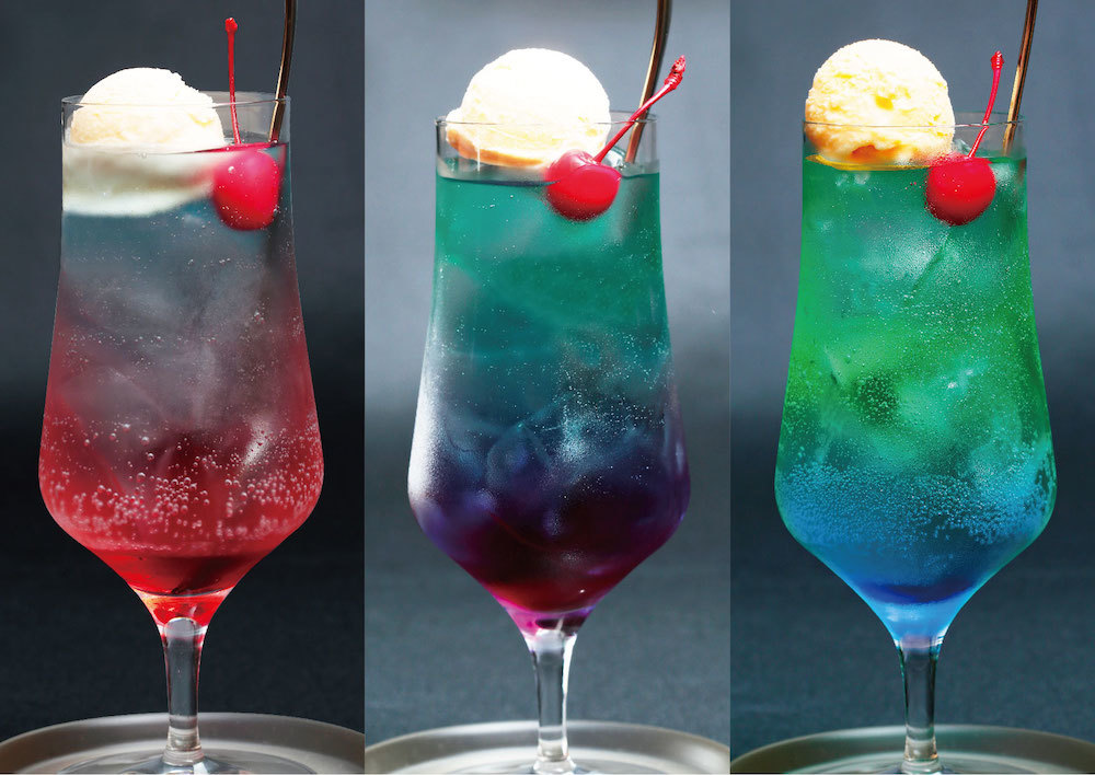 soda à la glace：モネの代表3作「日の出」「睡蓮」「睡蓮の池と日本の橋」をテーマにした会場限定のクリームソーダ