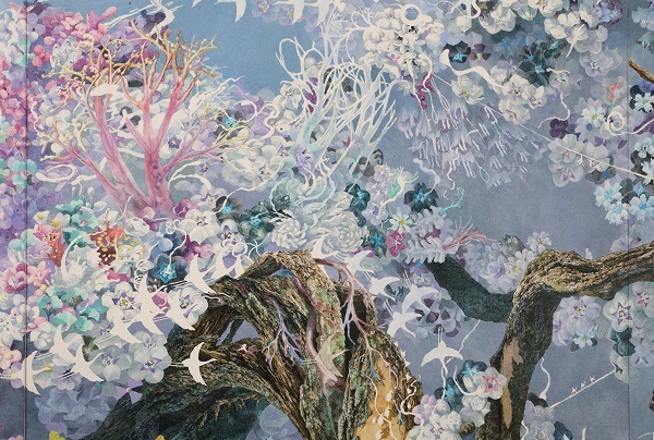 《誕生》 (部分) 2013-2016 / 紙にペン、インク、透明水彩 / 300 × 400 cm 佐賀県立美術館蔵 Photography by MIYAJIMA Kei ©IKEDA Manabu, Courtesy Mizuma Art Gallery, Tokyo / Singapore