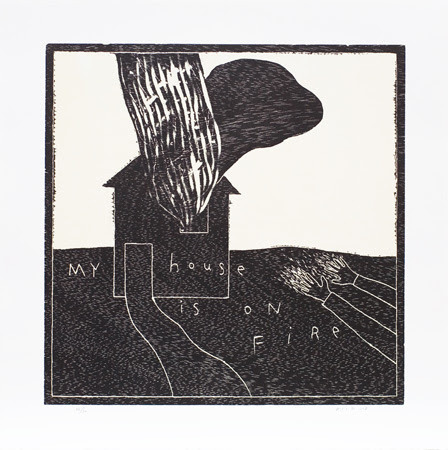 My House is on Fire ed.26/30 2013 sheet: 50.0 x 50.0 cm woodcut (C)David Lynch